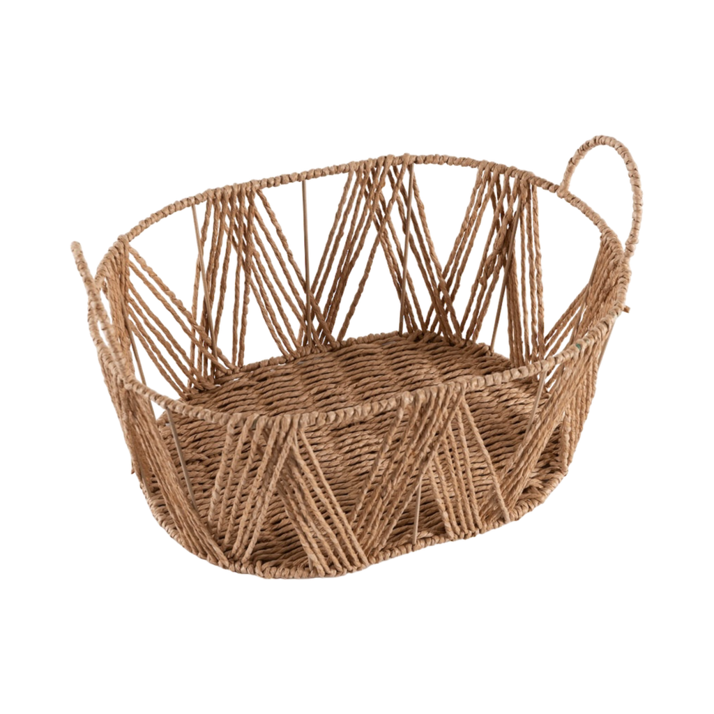 Paper Rope And Metal Basket-Brown-47x30x24.5cm