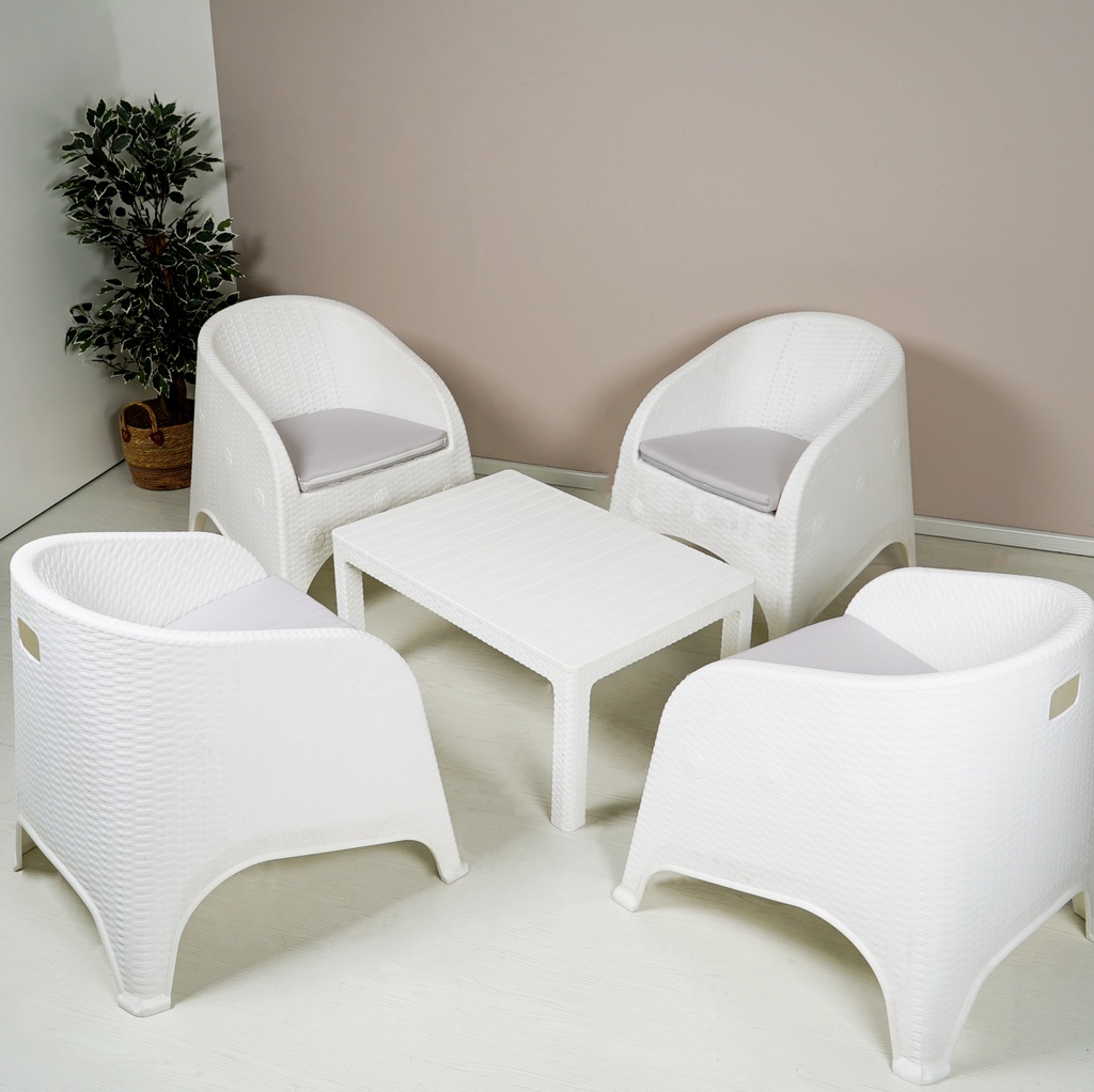 AY-Turkish table set with plastic chairs, 5 pieces, VIO0839 White