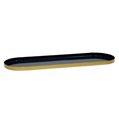 OVAL METAL TRAY-L-BLUE-GOLD