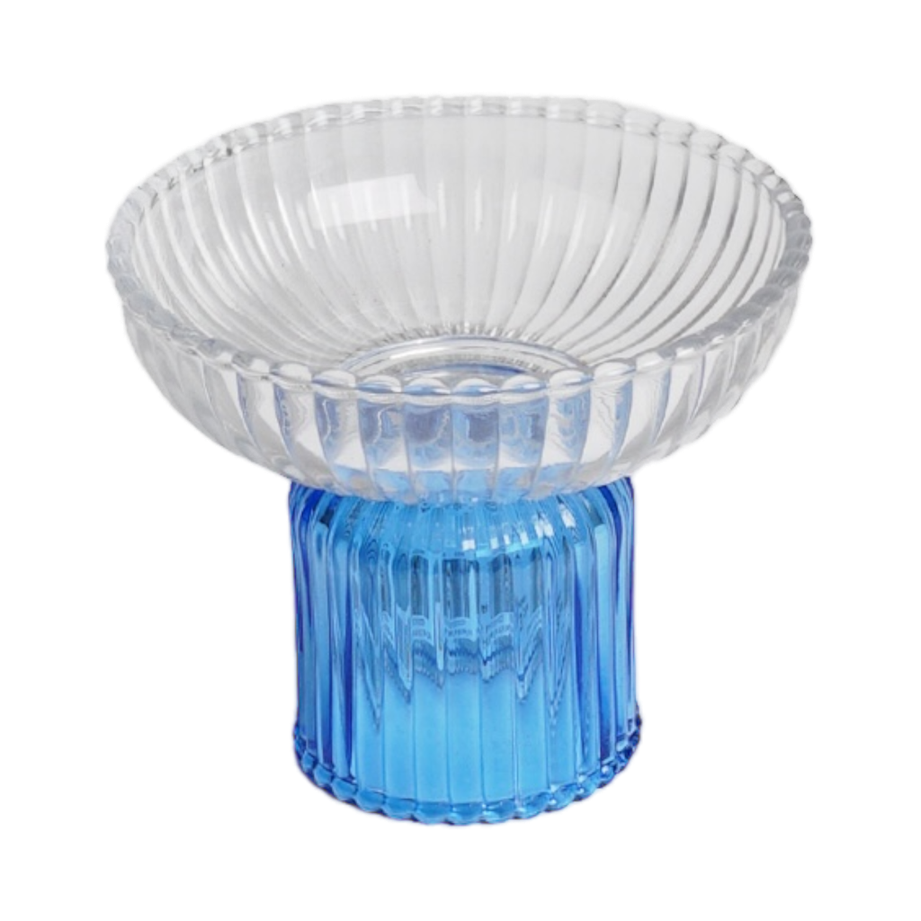 Glass Tray With Base-Trans Blue-14.5X14.5X12Cm