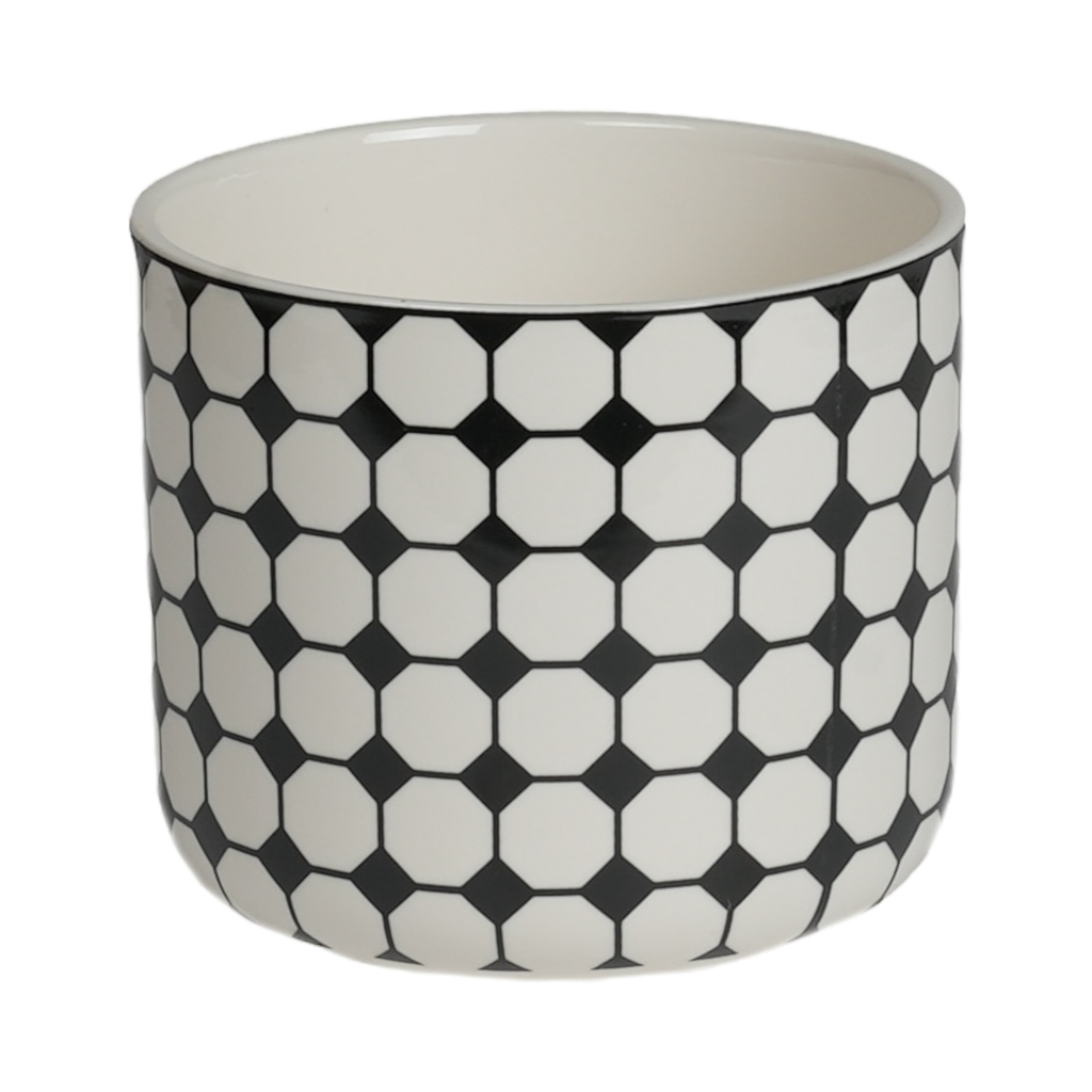 Ceramic Pot-White Black-14.2X14.2X13Cm