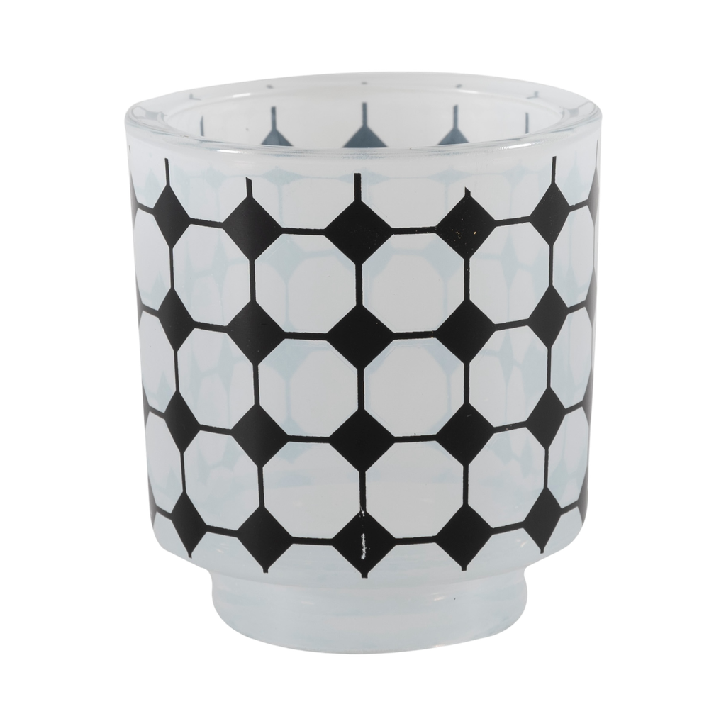 Glass Candle Holder-White Black-9X9X10Cm