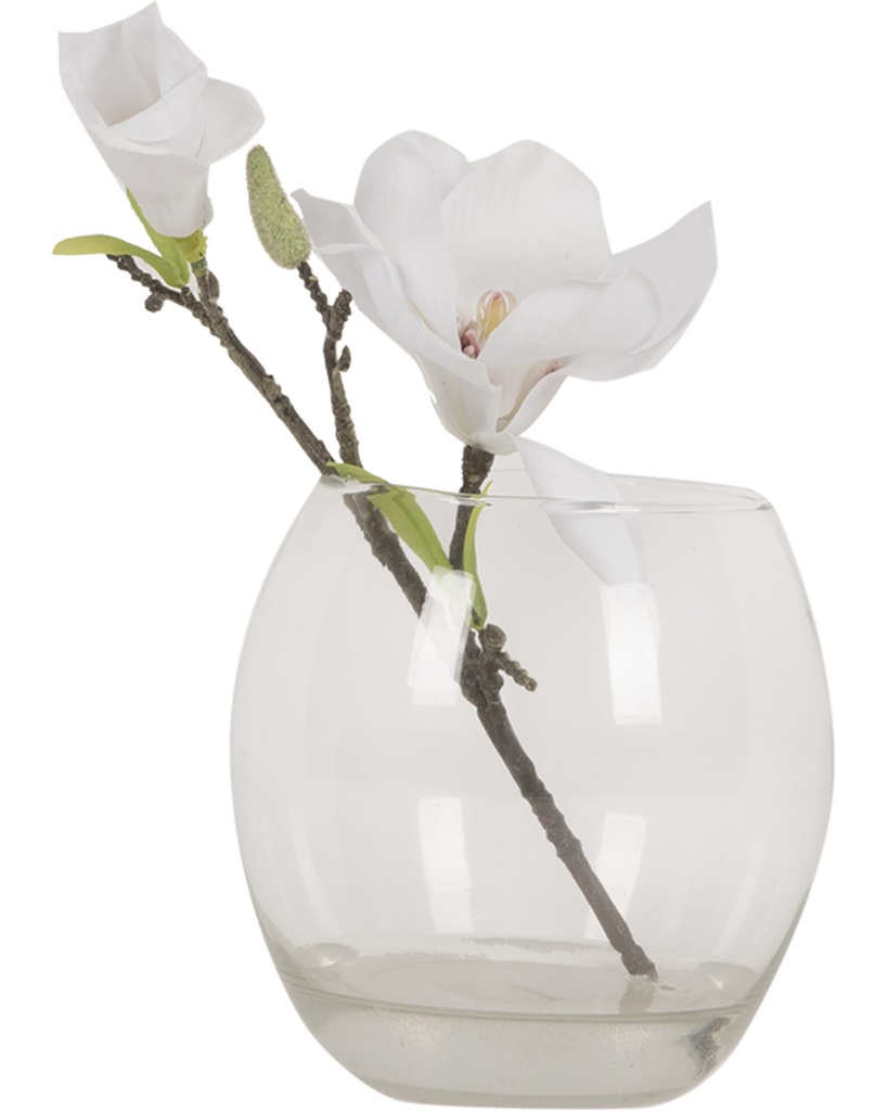 Glass Pot With Faux Flowers-Wht-Grn-Clr