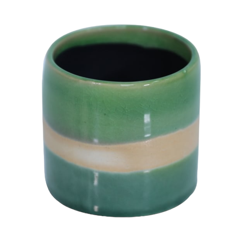 6.5- H6.5Cm Ceramic Pot- Green - Beige